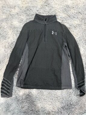 Under Armour Youth Large Black Grey Quarter-Zip Performance Top Pullover UA Logo